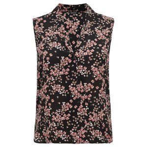 Torrid Black Ditsy Floral Georgette Shawl Collar Sleeveless Blouse, Plus…